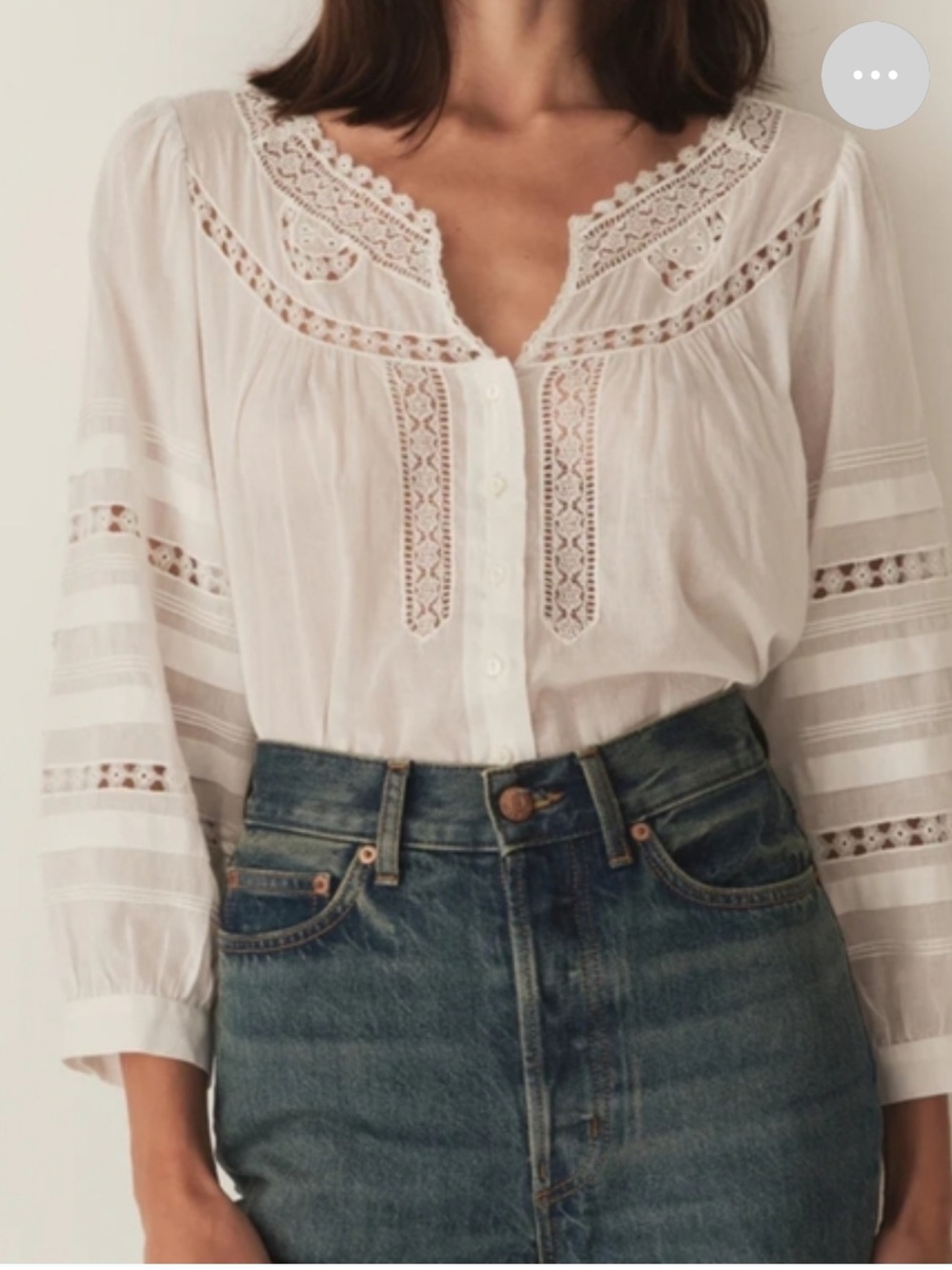 Doen Celeste Top - White Lace-Panel Peasant Blouse
